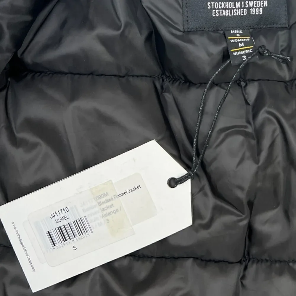 New Wesc Mumel Women US M Bomber Jacket Melange Grey Colorblock Flannel Unisex - Picture 9 of 11